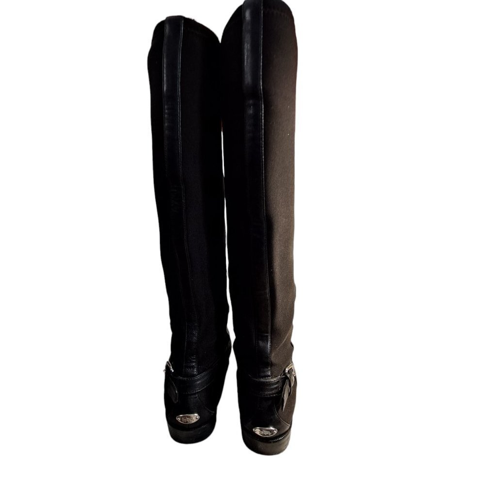 Coach Liza 50/50 Women's Black Tumbled Leather & Panel Tall Boots Size 6B - Picture 4 of 10